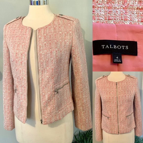 Woman’s Pink Tweed Crop Blazer Jacket Sz 4 Talbots - Picture 10 of 14